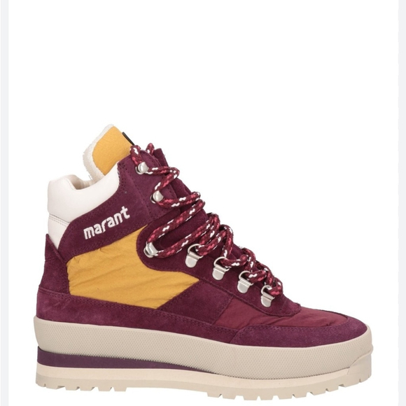 ISABEL MARANT Bannry Wedge Sneaker Lace Up Hiking Boots Burgundy Size 37 Size 7 - Picture 1 of 16
